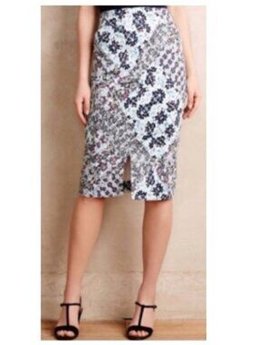 Sam & Lavi Pencil Skirt in Blue Floral Patchwork from Anthropologie –Size Medium